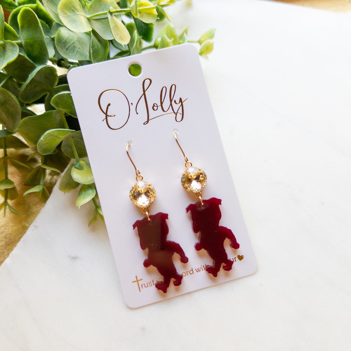 Maroon Bulldog Game Day Earrings | Sparkle Bulldog Statement Earrings