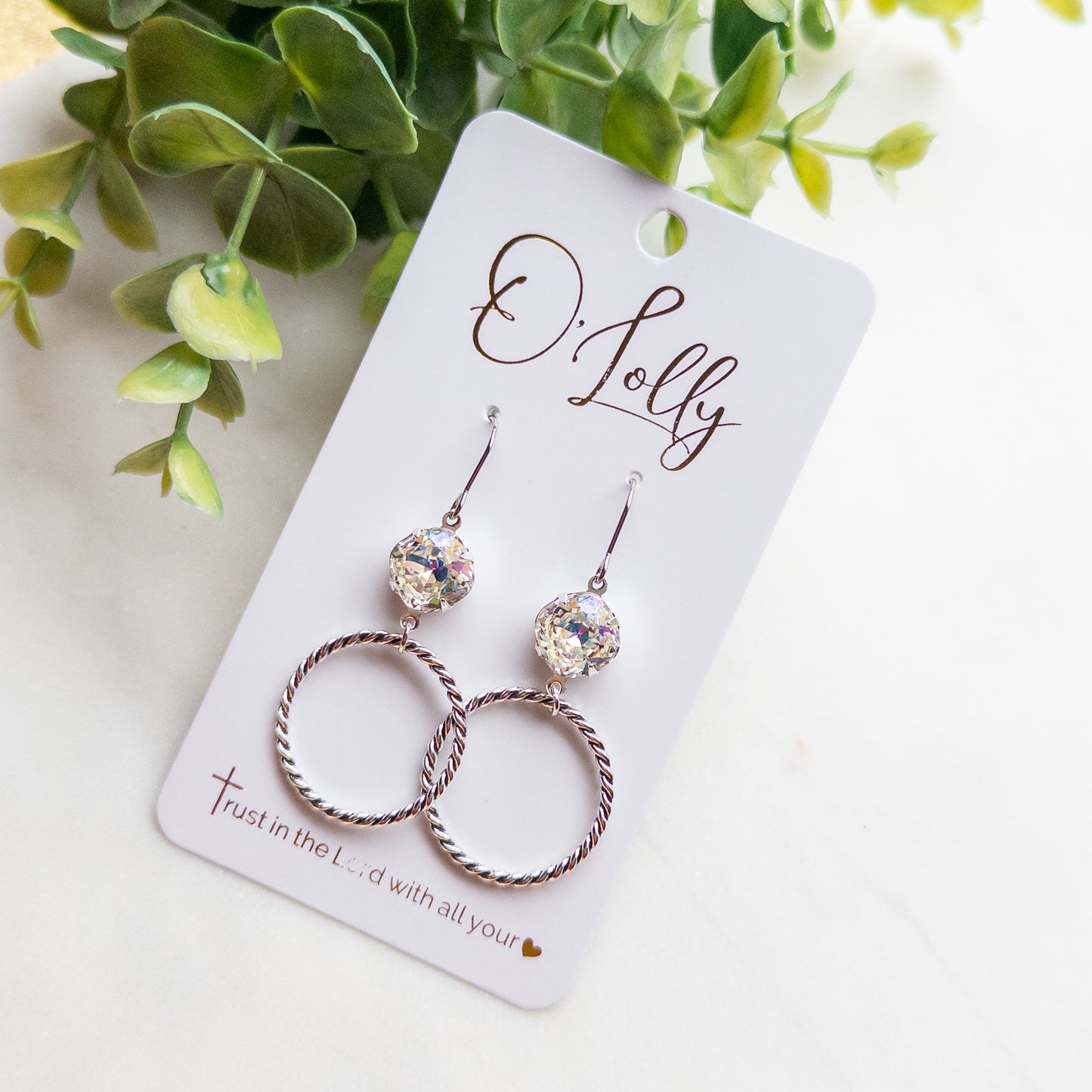 Crystal Twist Hoop Drop Earrings “Davy”