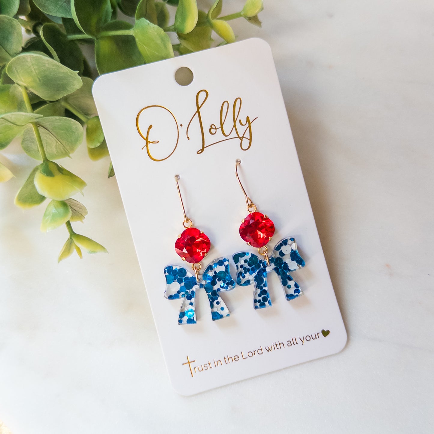 Sparkle & Bow Patriotic Earrings
