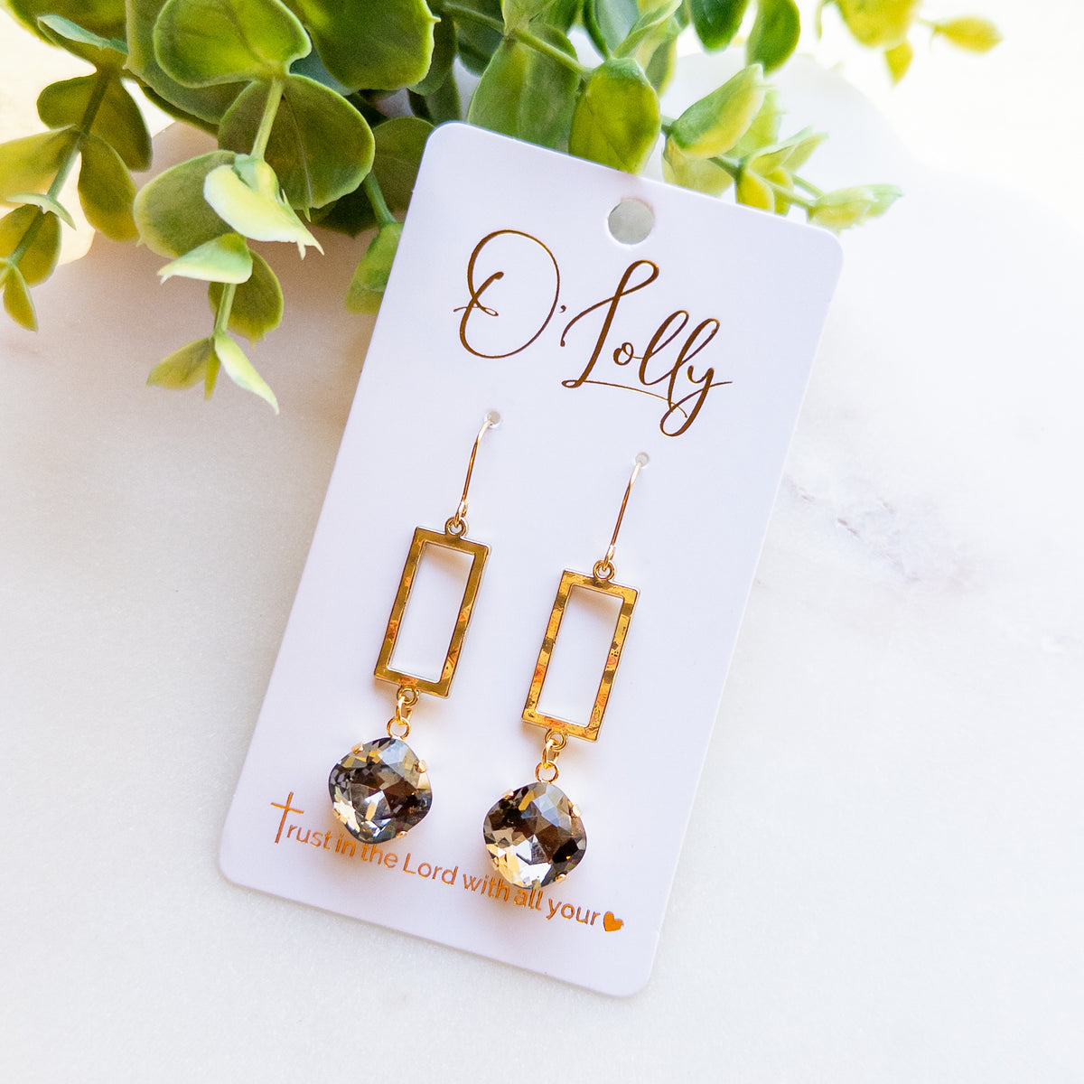 Gold Geometric Crystal Drop Earrings “Havana”
