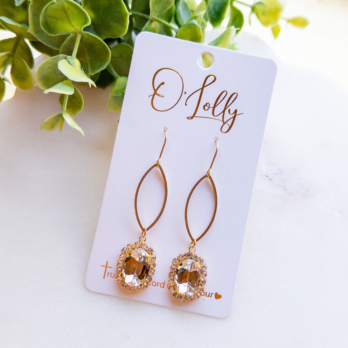 Gold Clear Rhinestone Drop Earrings “Randi”