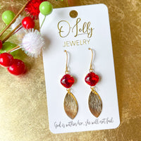 O’Lolly “Ginger” Earrings- Red Stone w/Gold Leaf