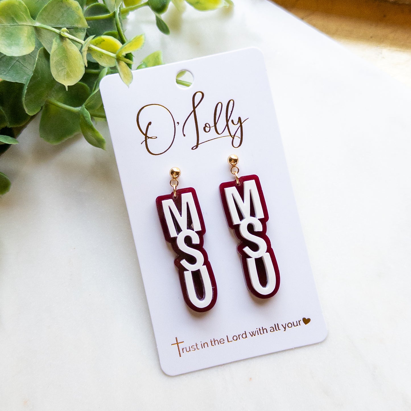 MS State Game Day Earrings | Maroon & White MSU Statement Earrings
