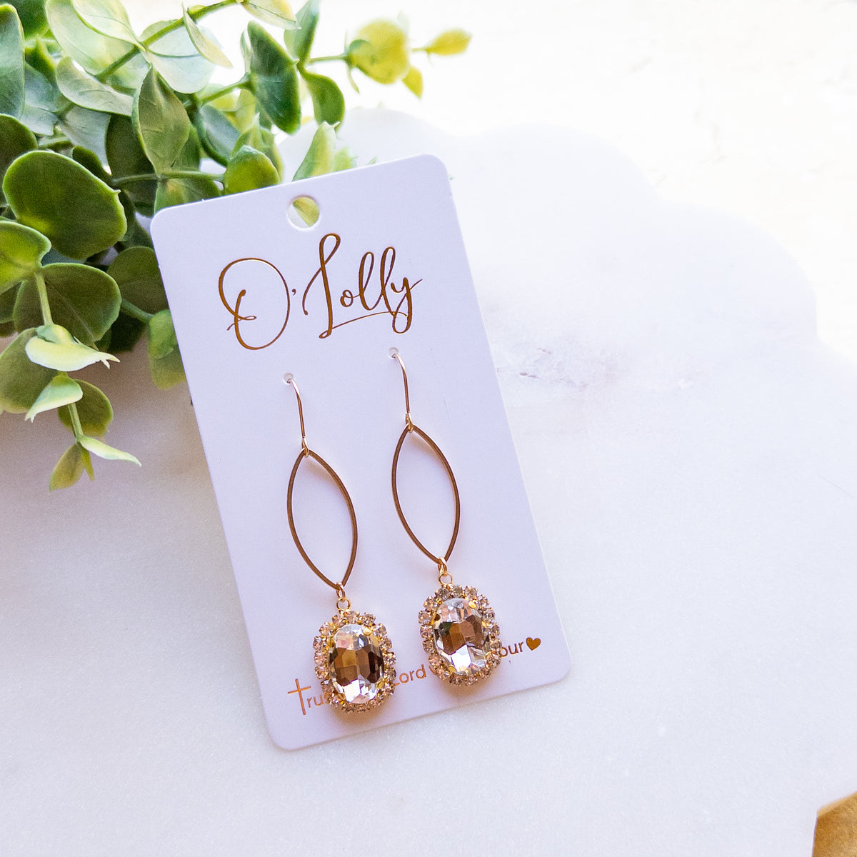 Gold Clear Rhinestone Drop Earrings “Randi”