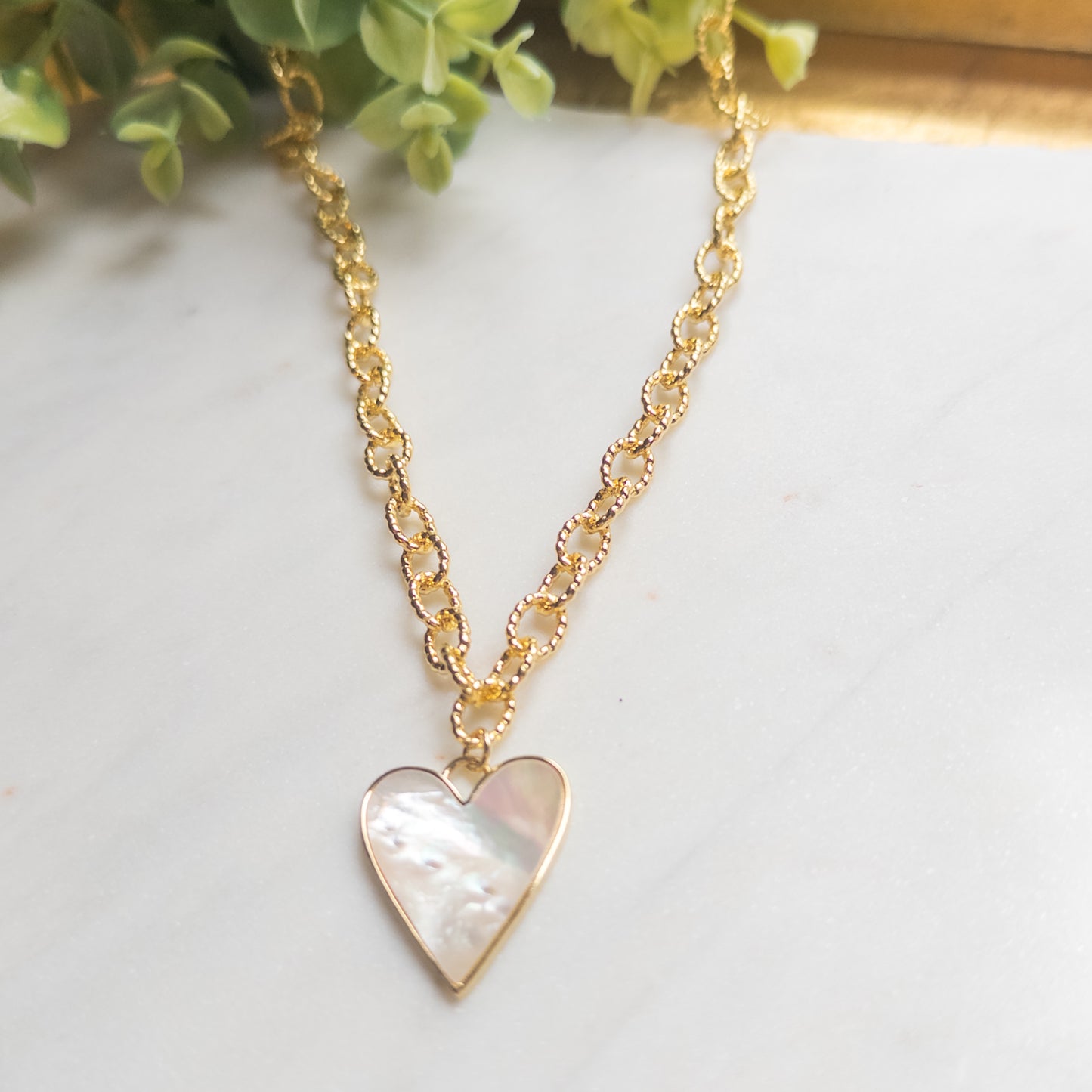 Golden Glow Mother-of-Pearl Heart Necklace