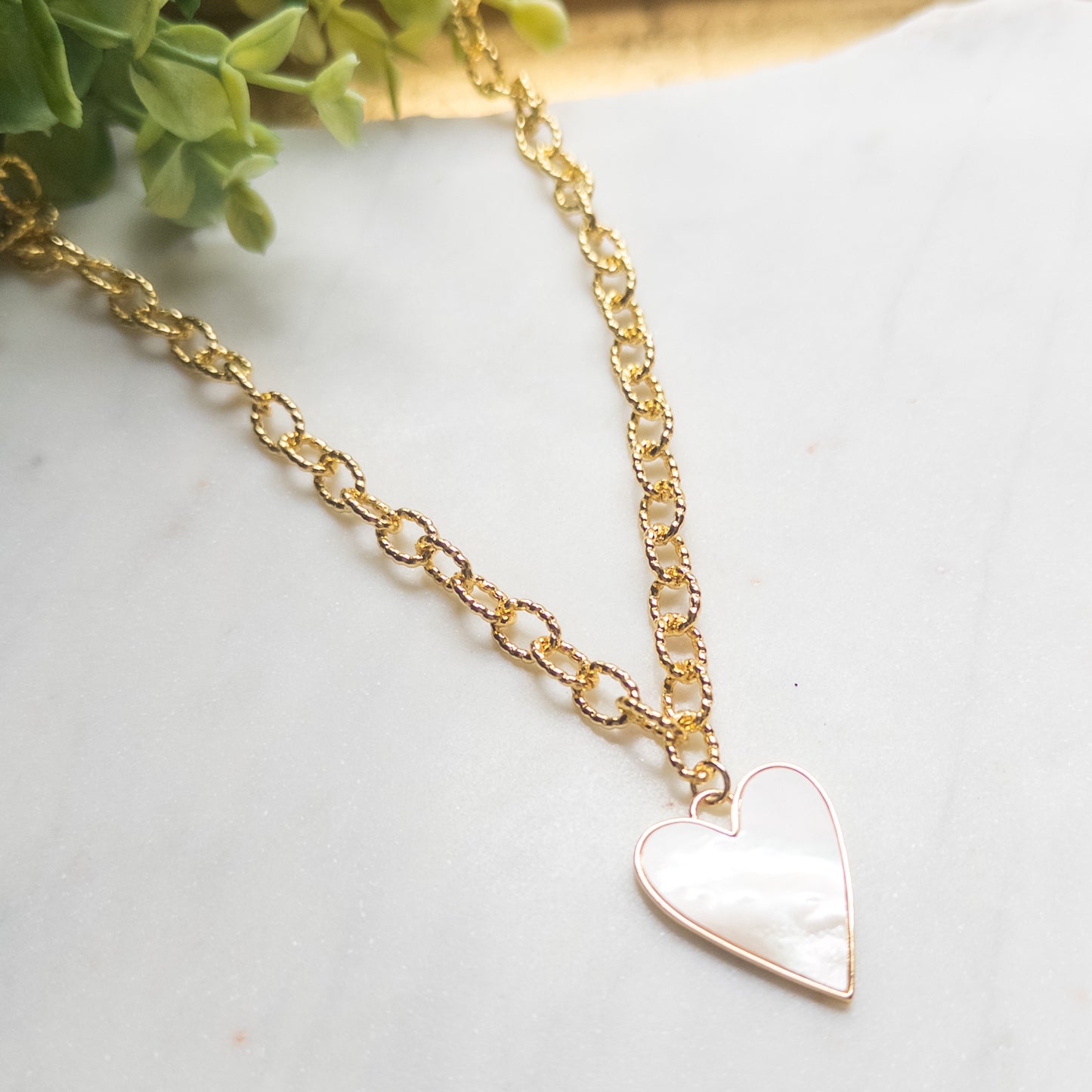 Golden Glow Mother-of-Pearl Heart Necklace