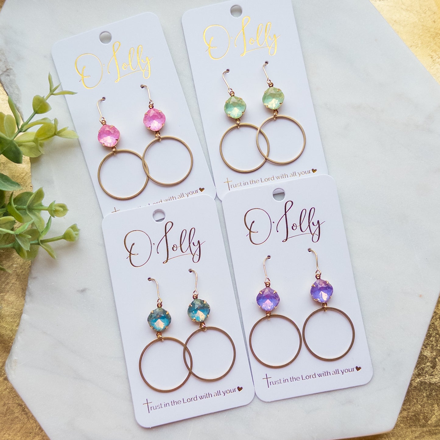 Multicolored Bright Stones w/Lightweight Gold Plated Hoop “Candy”