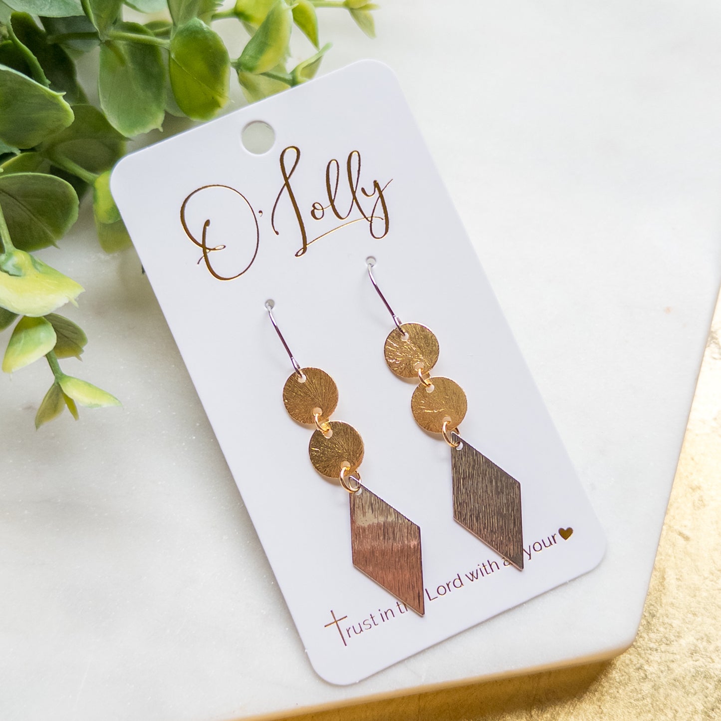 Gold & Silver Mixed- Textured Gold Discs w/Silver Diamond Shaped Dangle