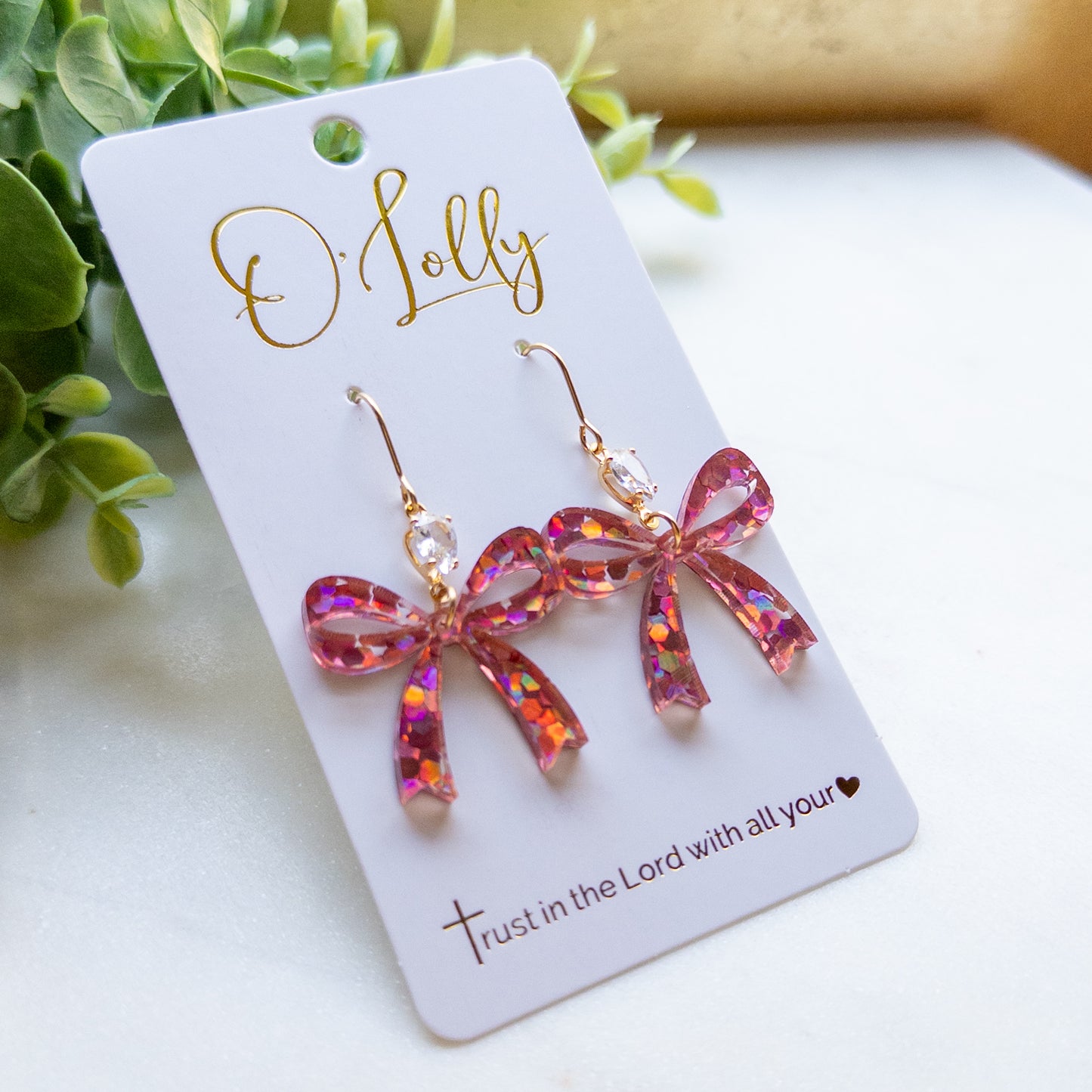 Pink Confetti Bow Earrings “Brinley”