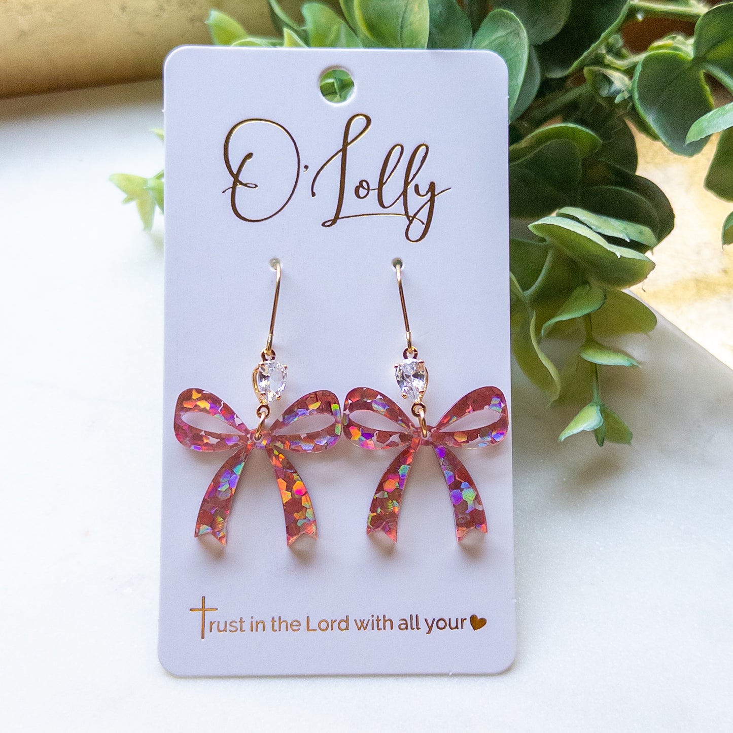 Pink Confetti Bow Earrings “Brinley”
