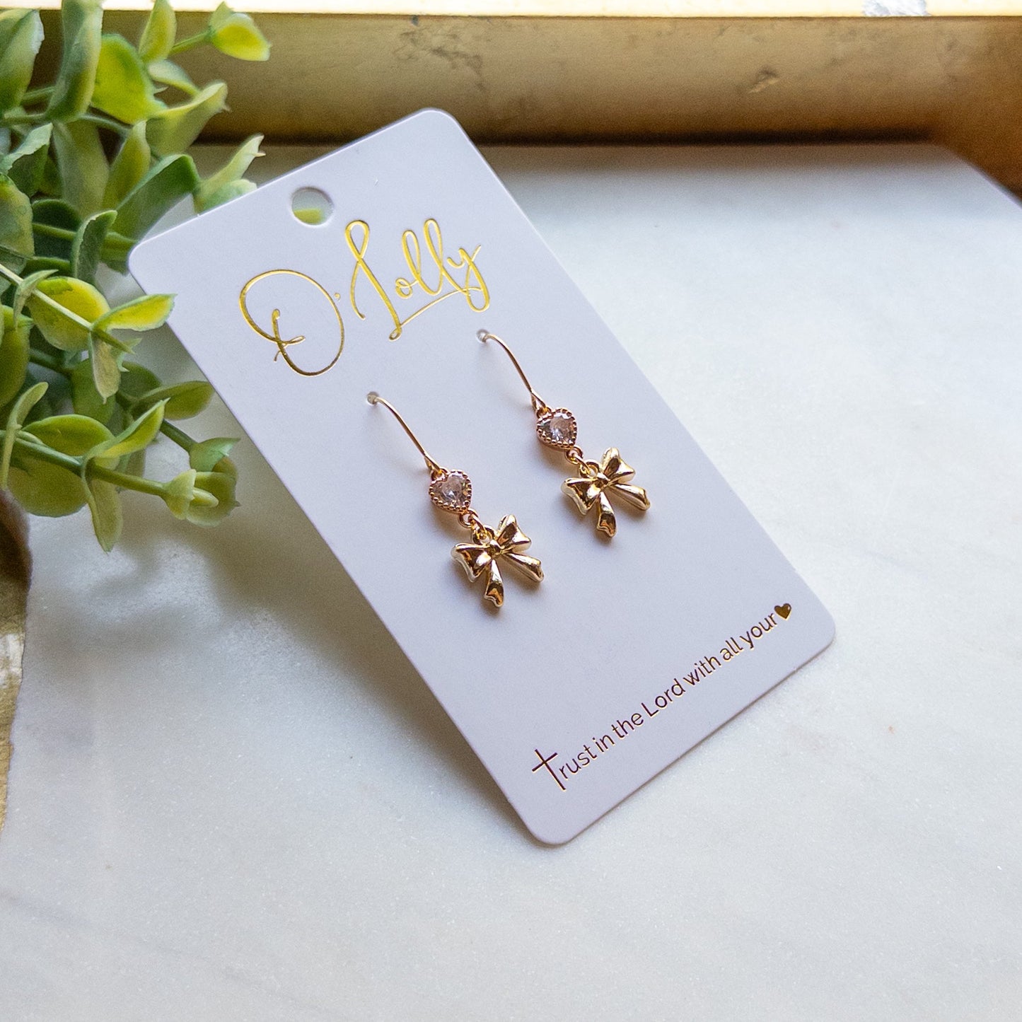 Gold Bow Dangle Earrings “Zella”