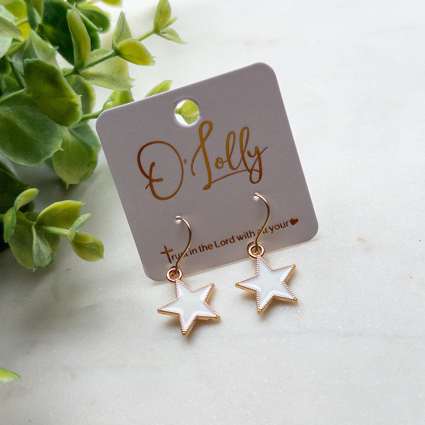 White Enamel Star Drop Earrings