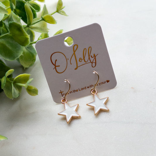 White Enamel Star Drop Earrings