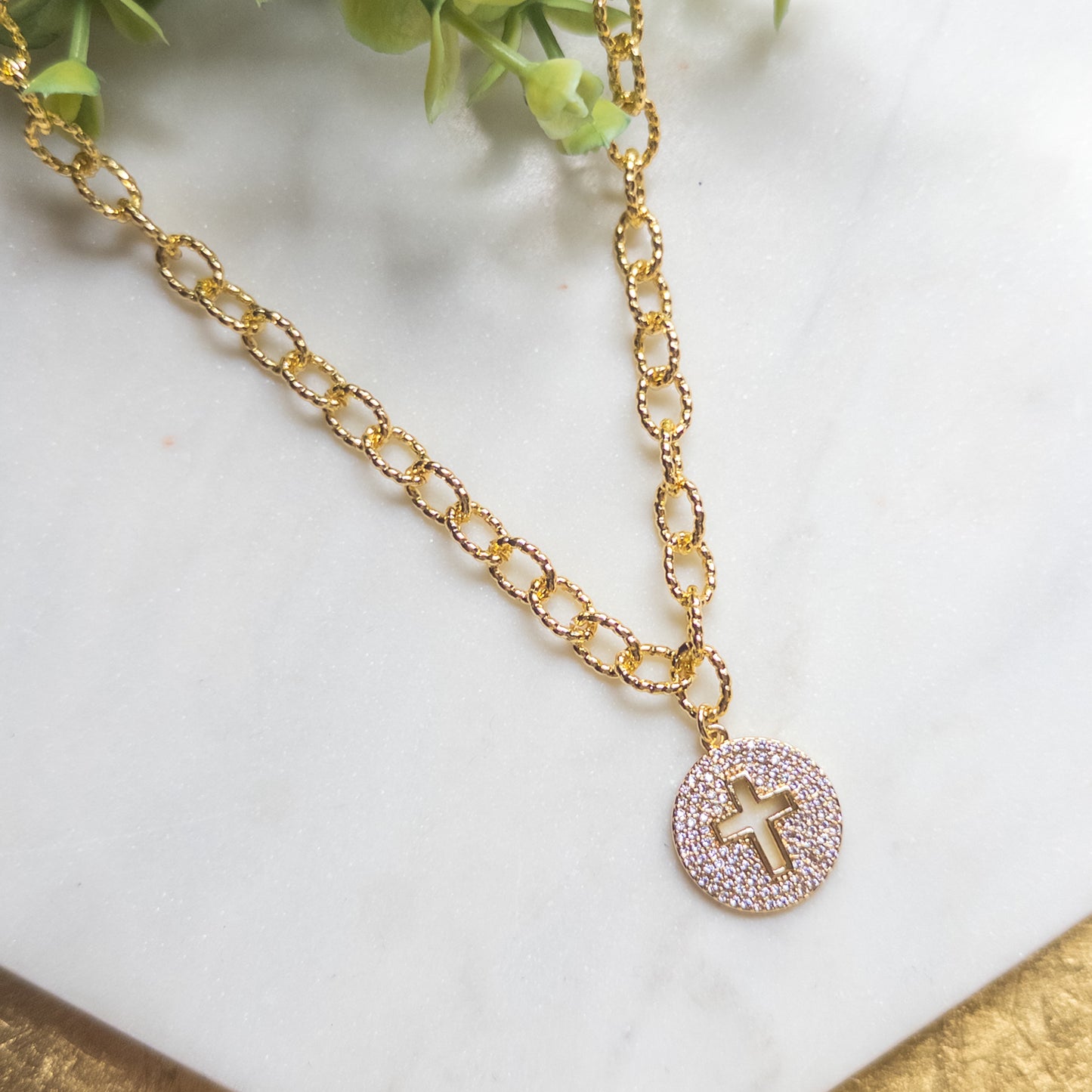 Radiant Faith Pave Cross Medallion Necklace