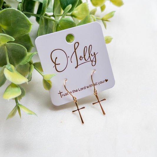 Dainty Gold Cross Drop Earrings