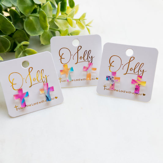 Multicolored Acrylic Cross Stud Earrings