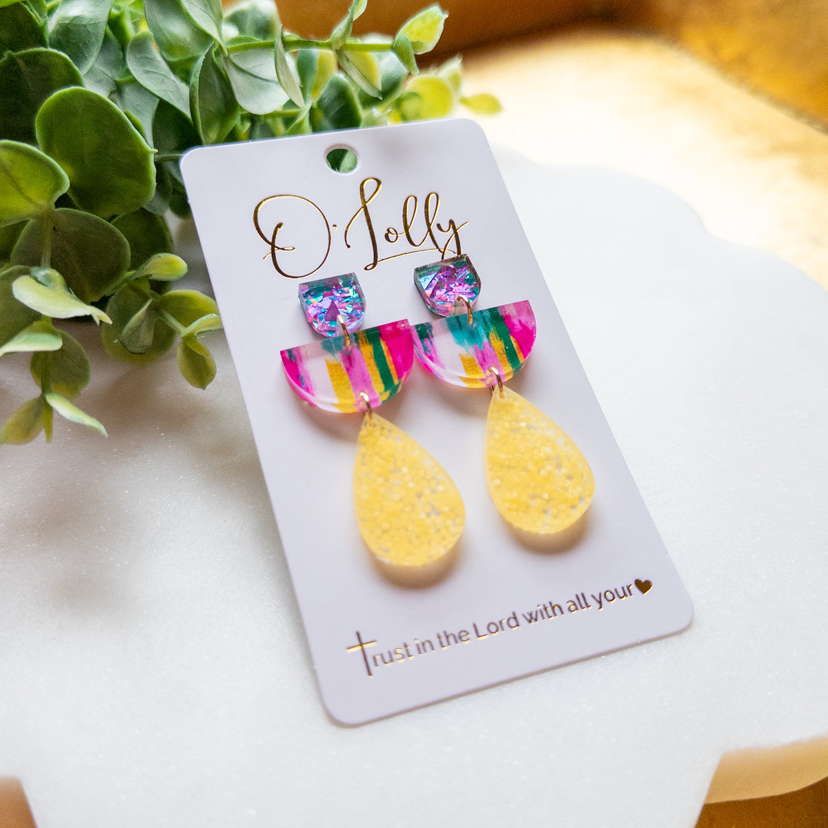 Color Pop Acrylic & Yellow Glitter Teardrop Earrings