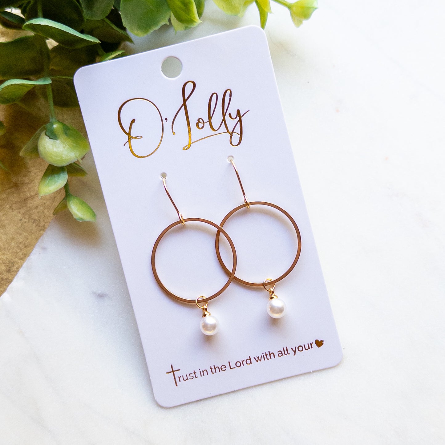 Gold Hoop & Pearl Dangle Earrings “Greta”