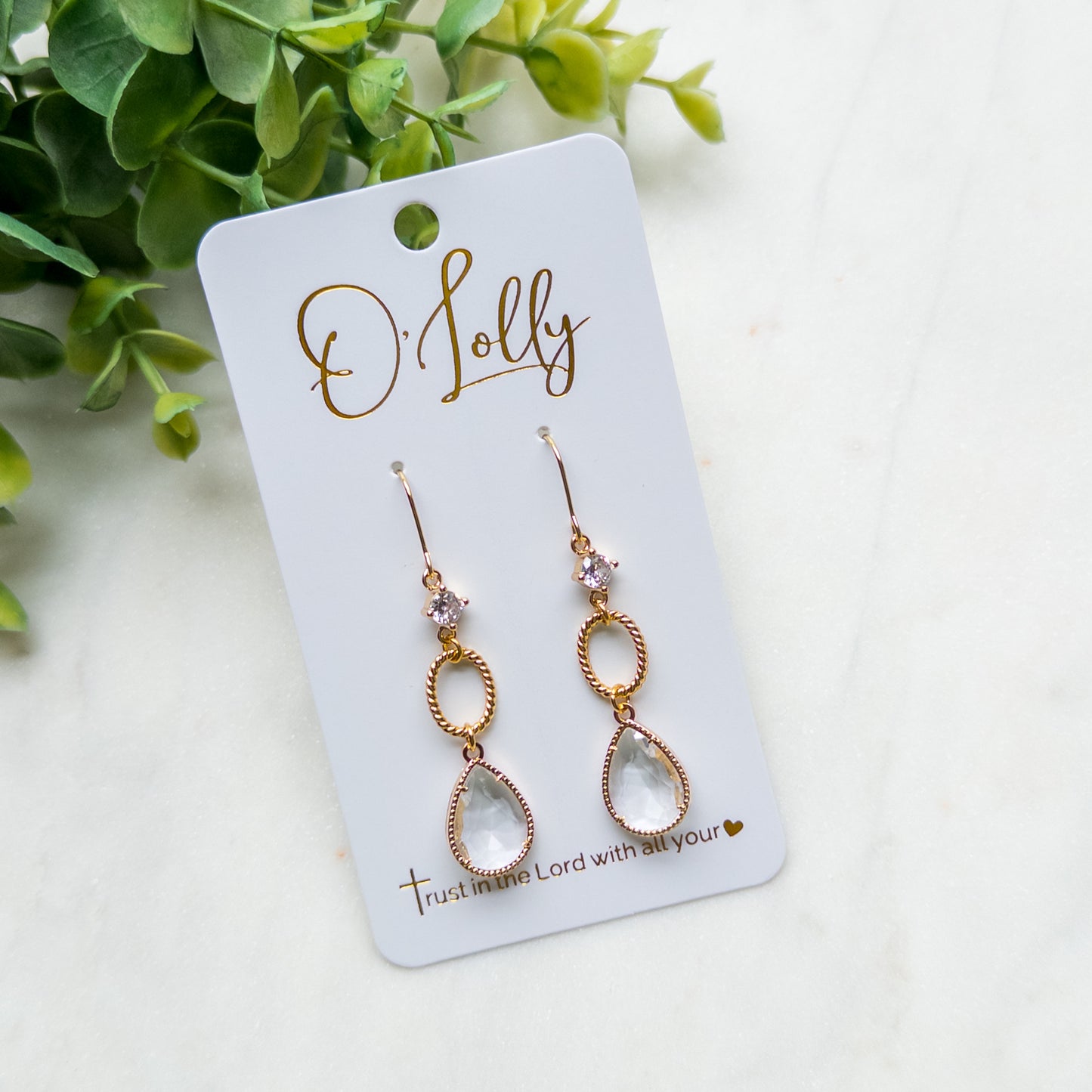Crystal Teardrop Link Dangle Earrings “Kristy”