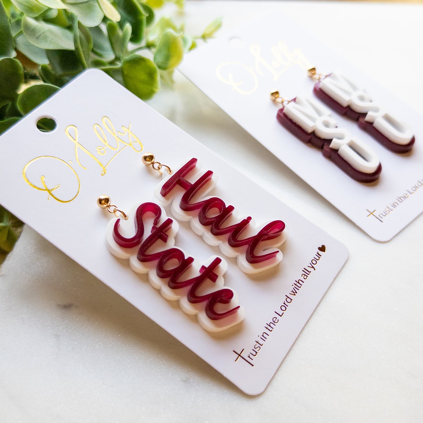 MS State Game Day Earrings | Maroon & White MSU Statement Earrings