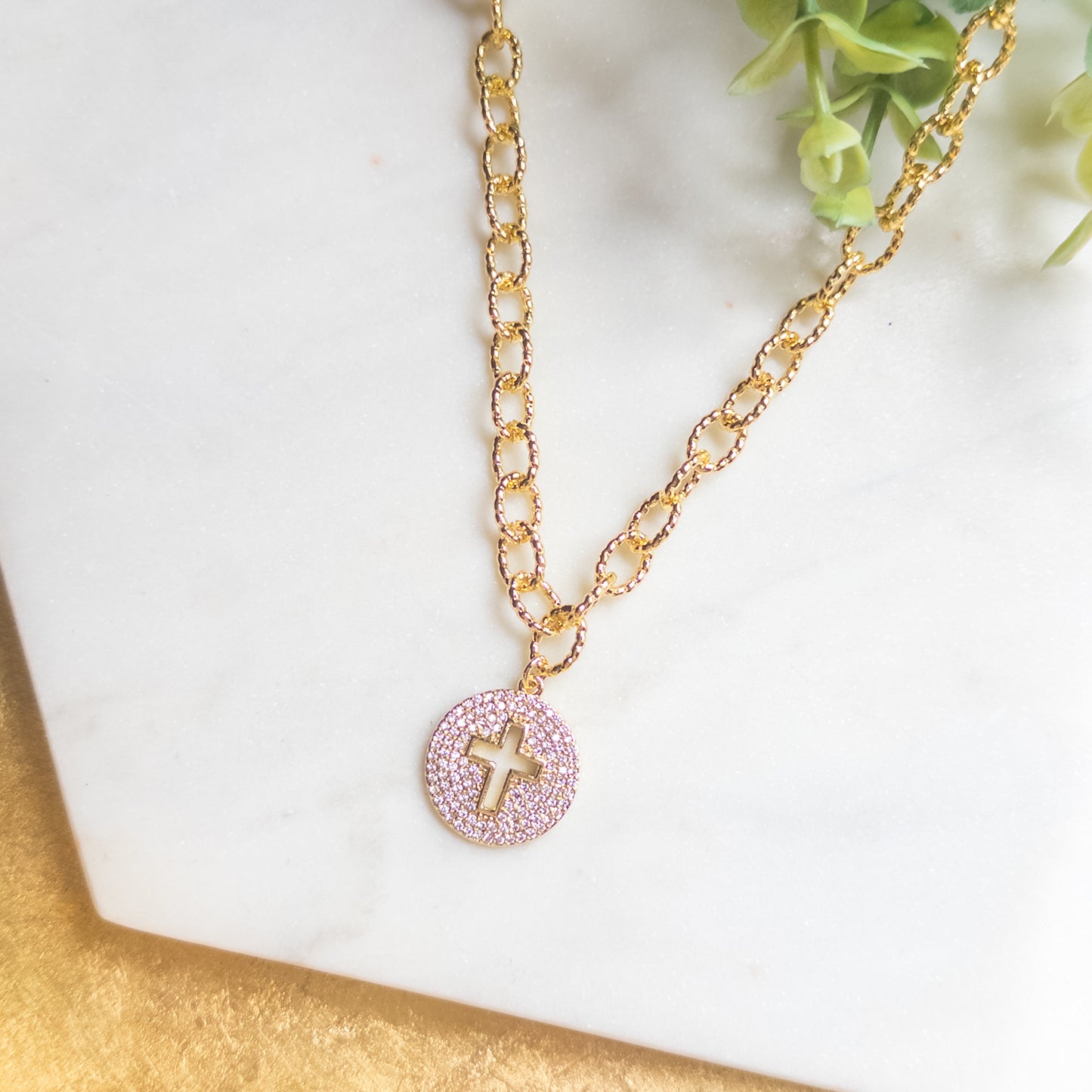 Radiant Faith Pave Cross Medallion Necklace