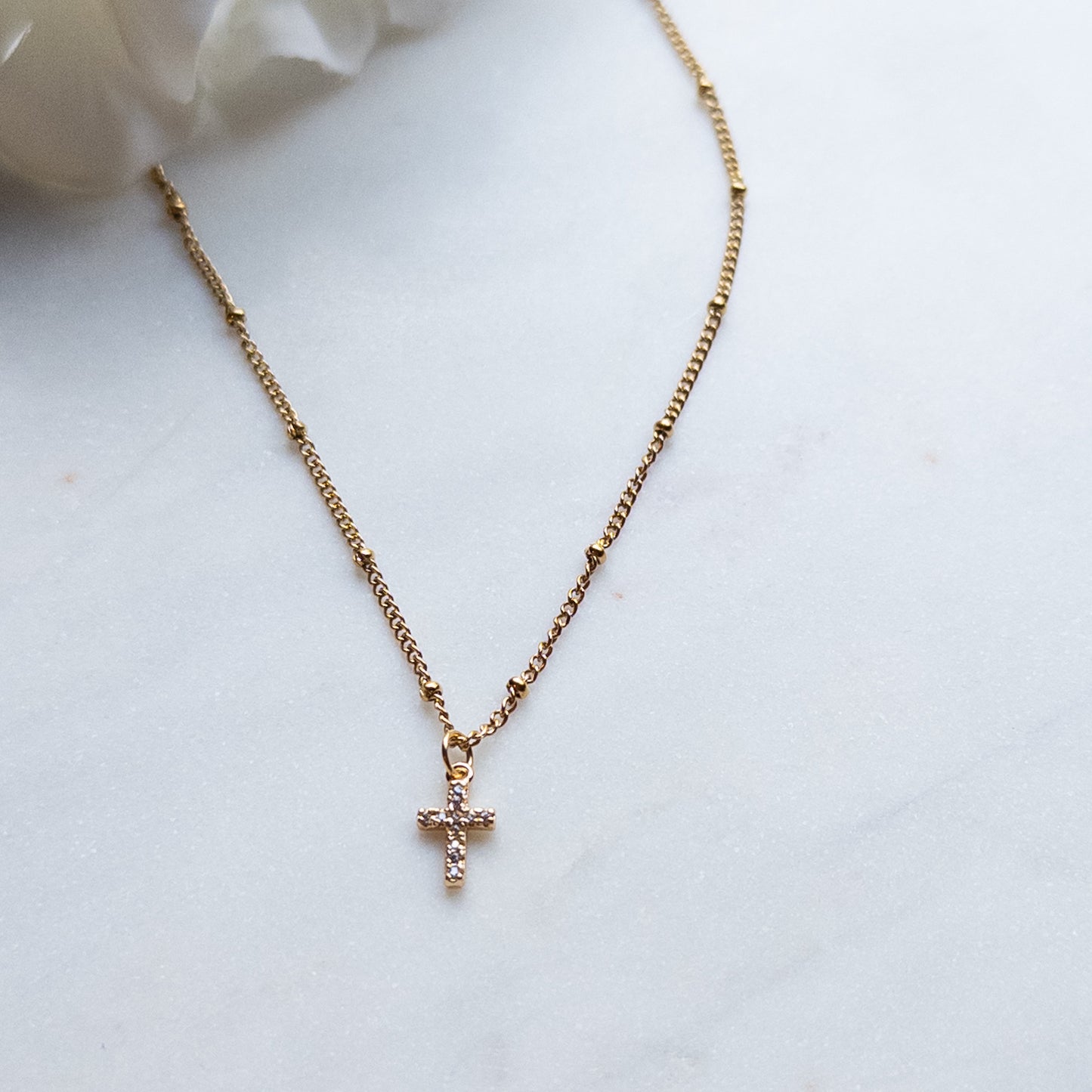Dainty Gold Stainless Steel Cubic Zirconia Cross Necklace
