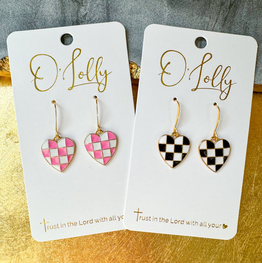 O’Lolly Mini Checkered Heart Earrings