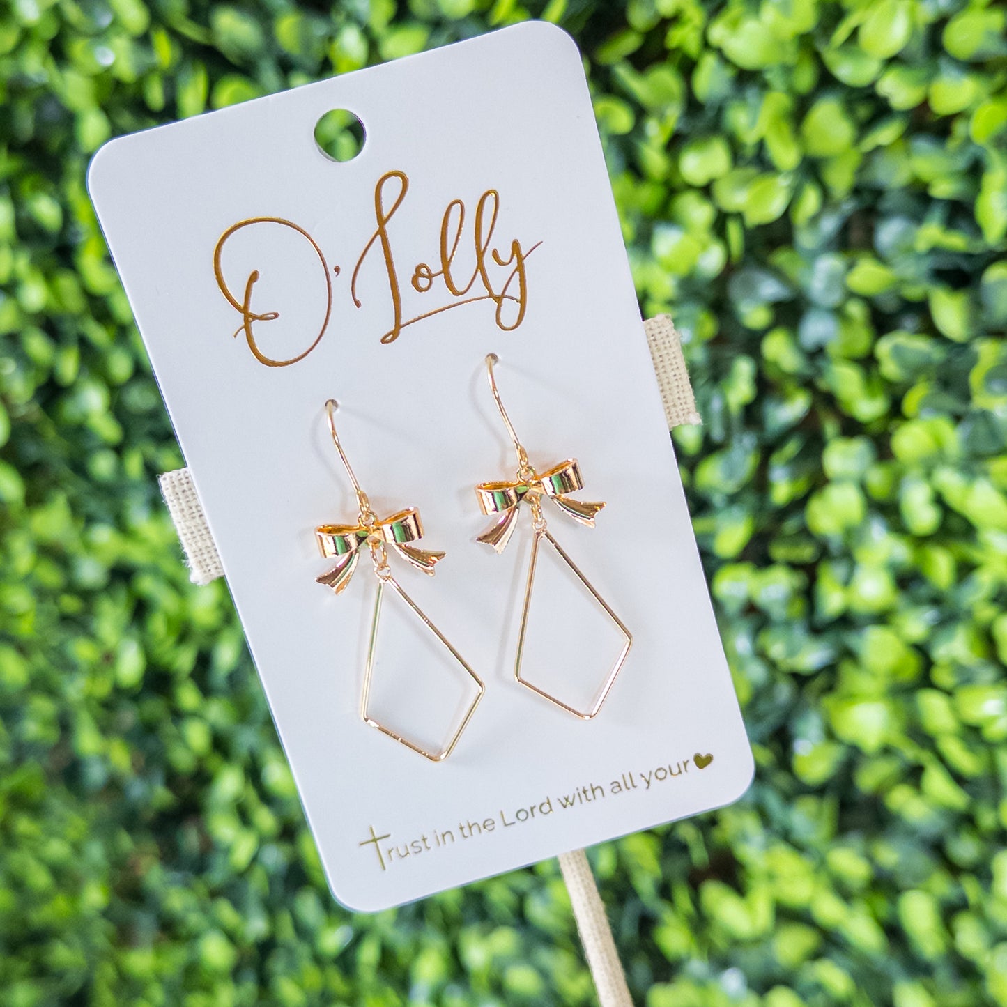 Gold Bow Geometric Dangle Earrings “Jane”