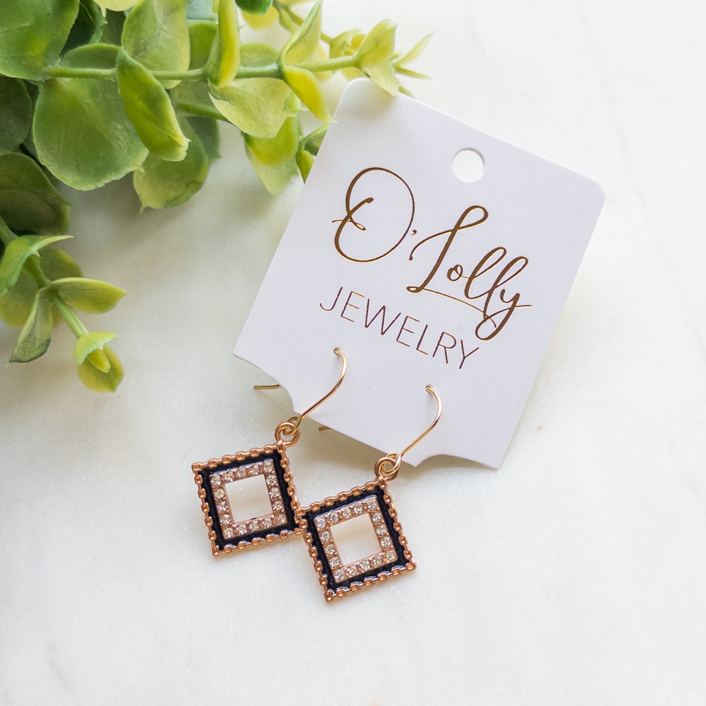 DEAL- Rhinestone Black Rose Gold Dangle Mini Earrings