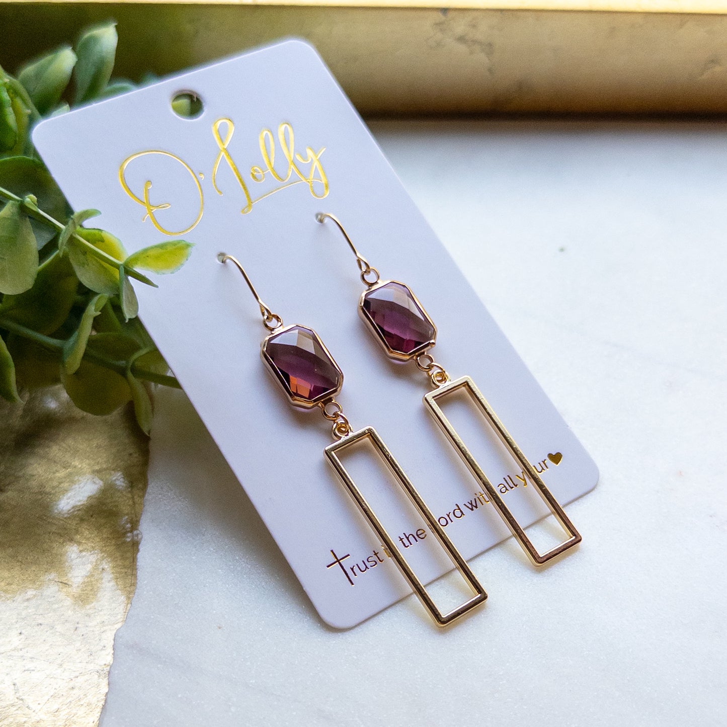 Plum Crystal Geometric Earrings “Lenora”
