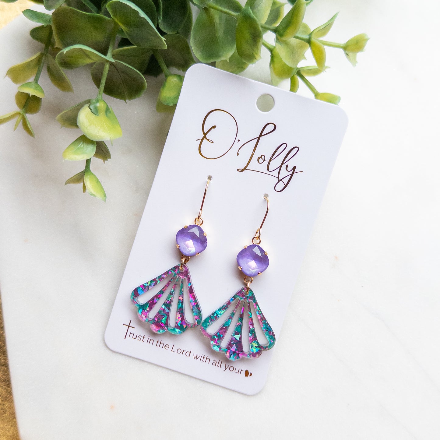 Sparkle Acrylic Seashell Drop Earrings “Summer”