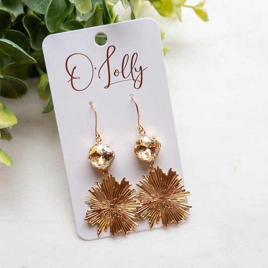 Gold Burst Earrings w/Champagne Stone “Vanessa”