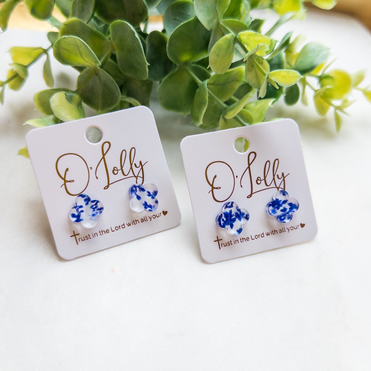 Acrylic Blue & White Stud Earrings