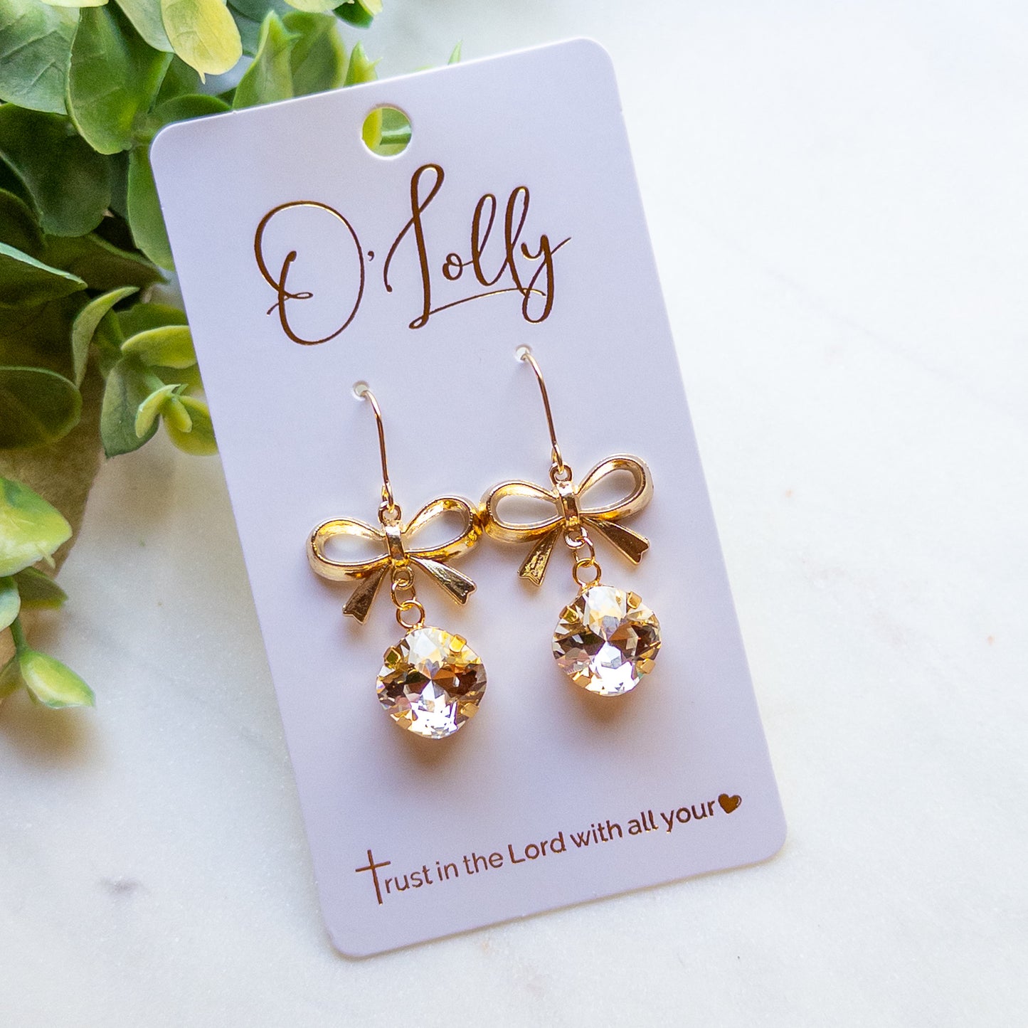 Gold Bow & Crystal Dangle Earrings – Sparkling Bow Earrings “Bonnie”