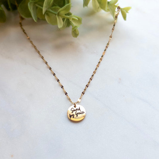 “Saved by Grace” Necklace on Stainless Steel Chain