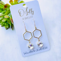 O’Lolly “Everly” Earrings- Hexagon w/Clear Stones