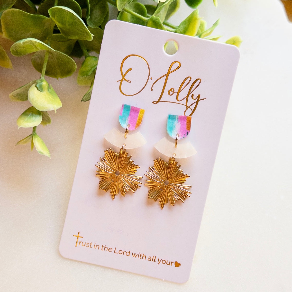 Color Acrylic Gold Burst Drop Earrings “Sabrina”