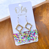 O'Lolly "Confetti" Earrings - Gold Textured Connector w/Confetti Dangle