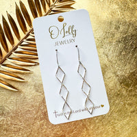 O’Lolly “Leigh” Earrings-Three Textured Silver Rhombus Dangles