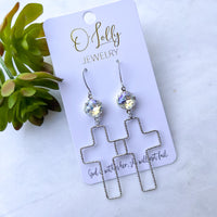 O’Lolly “Christen” Earrings - Clear Stone w/Open Cross Dangle