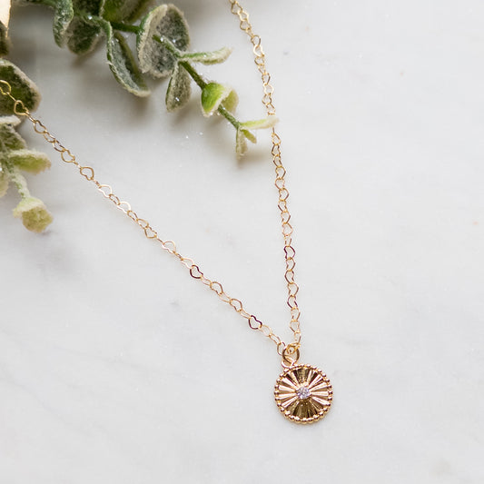 18k Gold Plated Heart Chain Necklace w/Gold Disc Charm Necklace