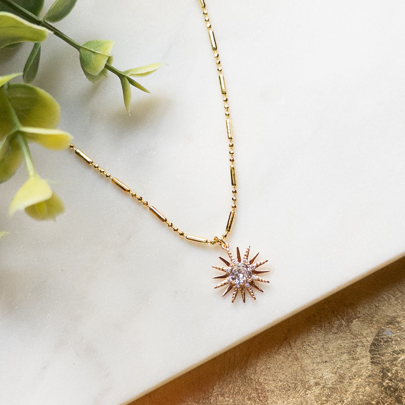 18k Gold Plated Cubic Zirconia Burst Necklace