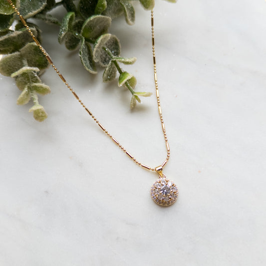 18k Gold Plated Necklace w/CZ Spinner Charm Necklace
