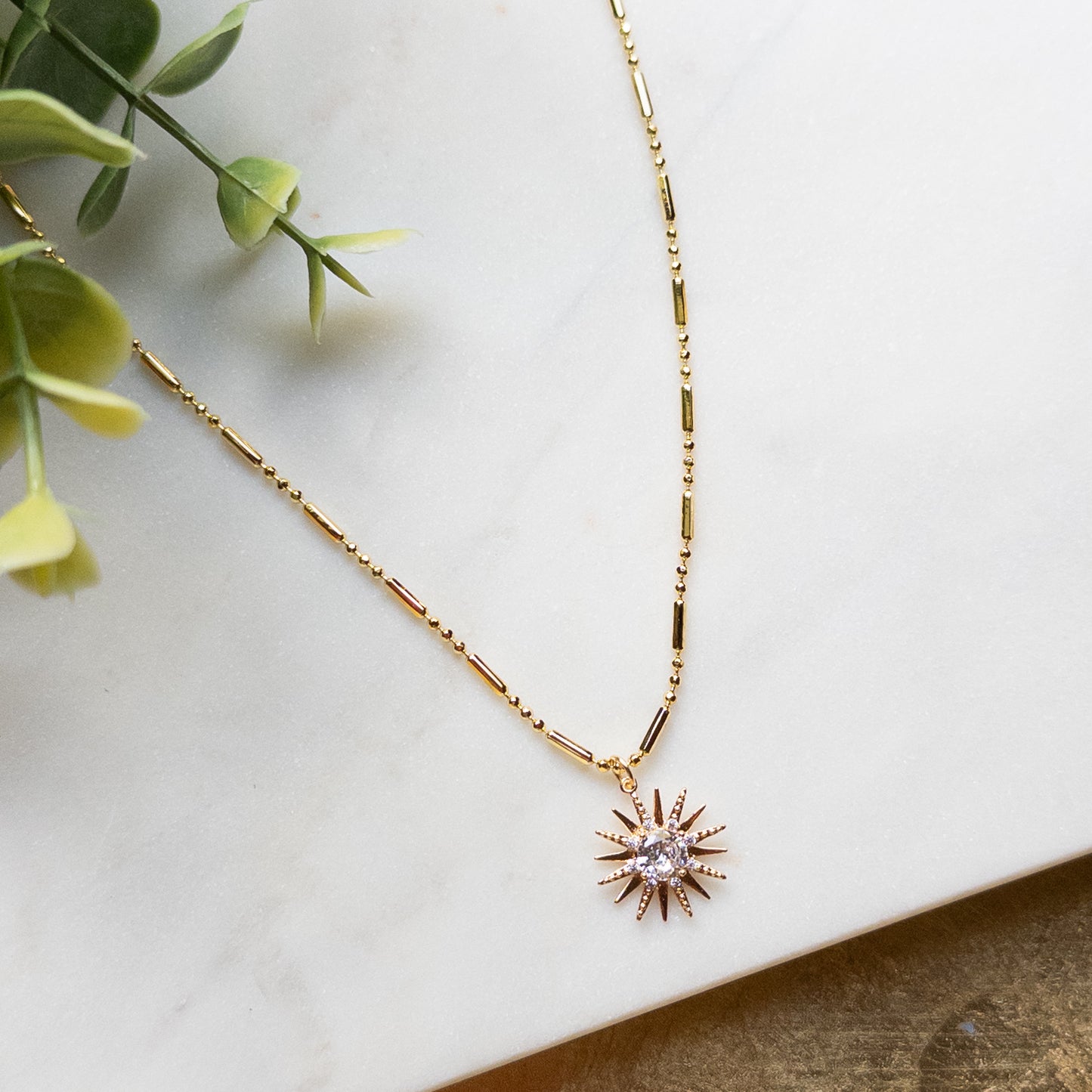 18k Gold Plated Cubic Zirconia Burst Necklace