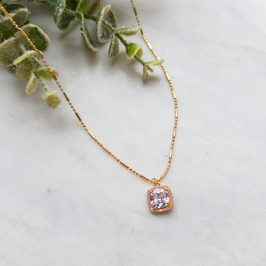 18k Gold Plated Cubic Zirconia Square Necklace