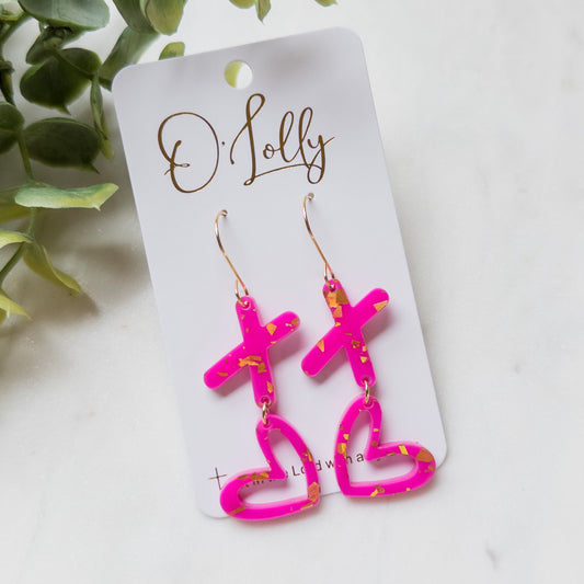 Pink and Gold Flake “XO” w/Heart - Valentine Style 2
