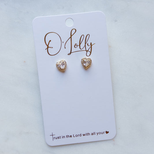 Gold Cubic Zirconia Heart Studs