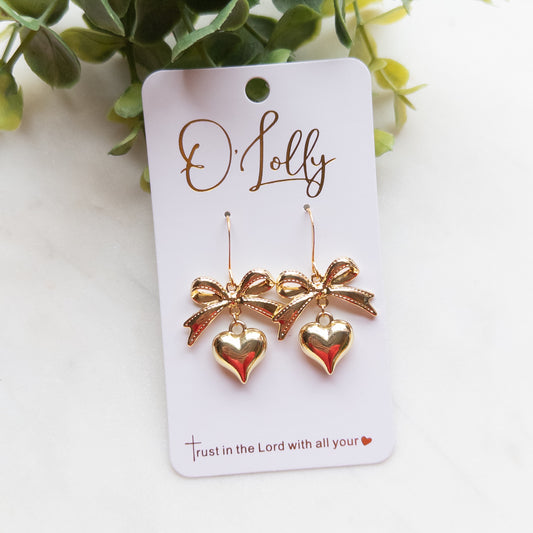 Gold Bow w/Gold Bubble Heart