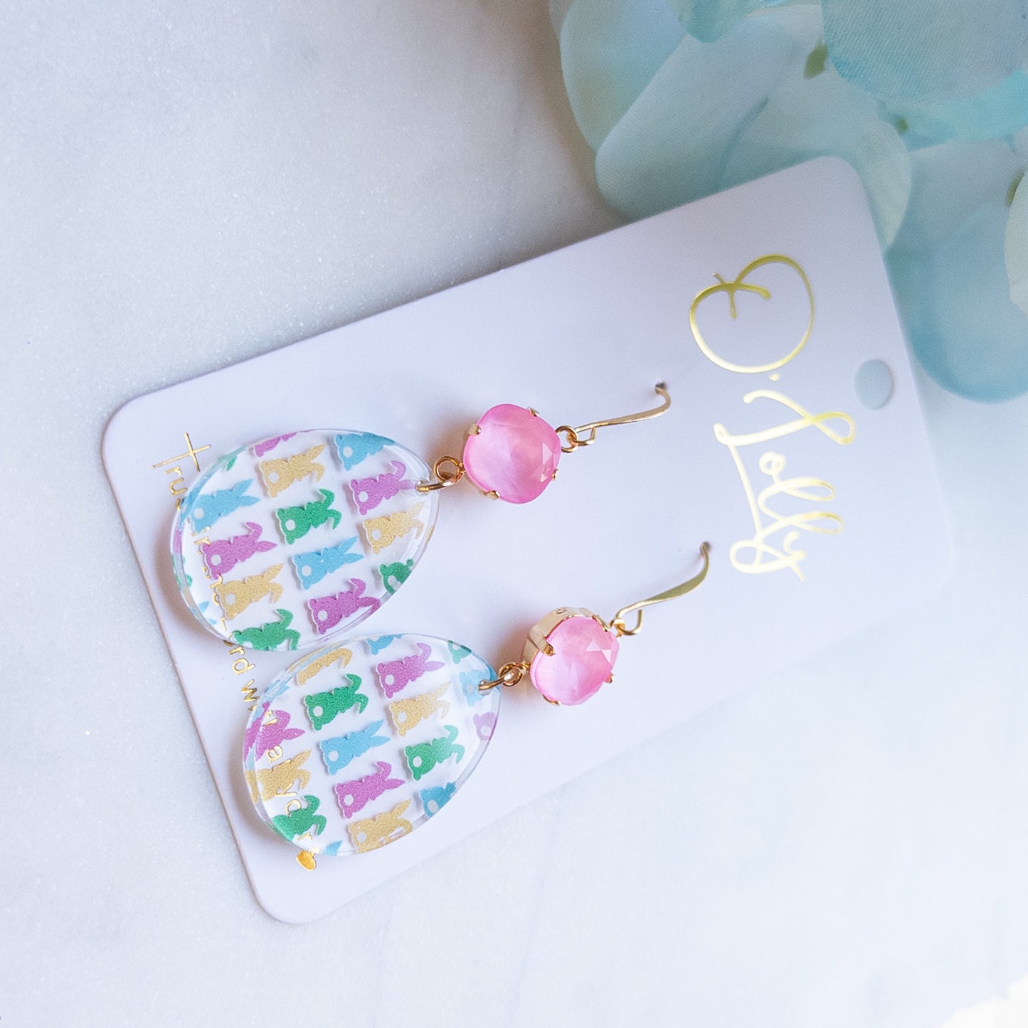 Easter Acrylic Egg Earrings w/Pink Stone