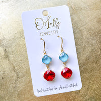 O’Lolly “Reba” Earrings - Red and Blue Dangles